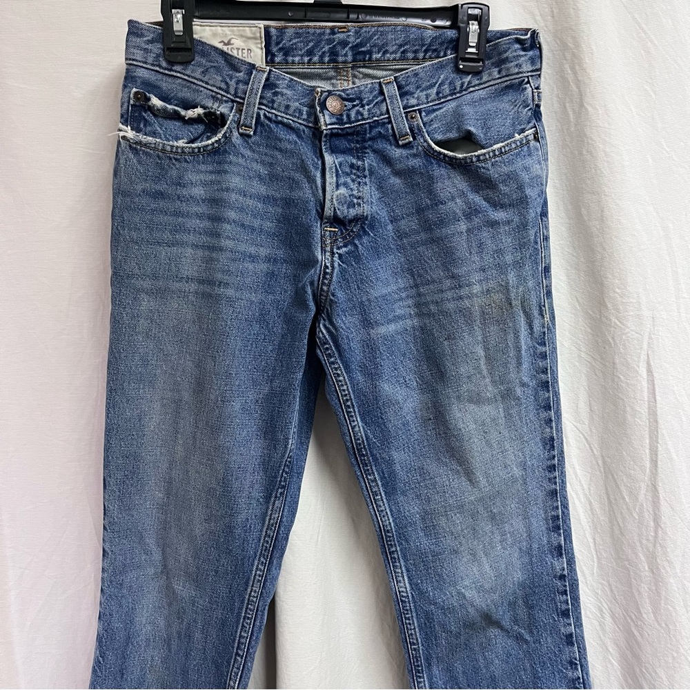 Hollister Jeans Men 30x32 Blue Slim Boot Y2K Button Fly Preppy Denim